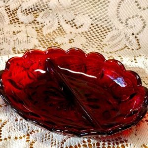 Vintage Red Glass Ashtray/relish dish